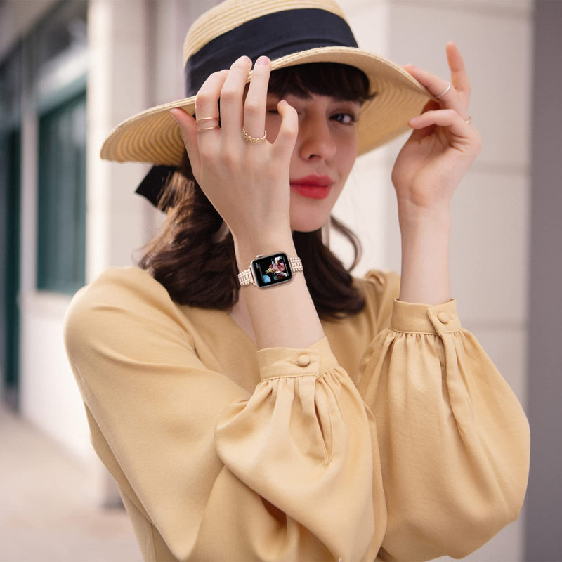 Watch Bands Compatible with Apple Watch Band 38mm 40mm 41mm 42mm 44mm 45mm Iwatch SE Series 8/7/6/5/4/3/2/1 Women Dressy Jewelry Stainless Steel Wristband Chain Strap Link 41mm 40mm 38mm Rose Gold