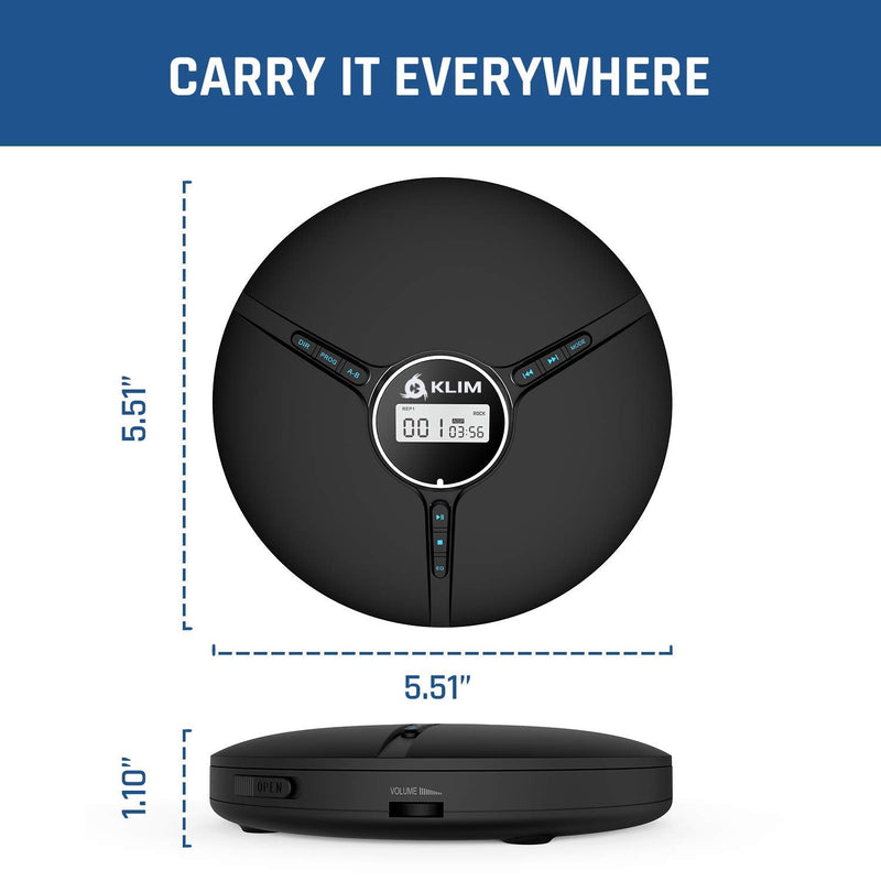 KLIM Discman Portable CD Player with Headphones, Built-in Battery - Version 2024 - CD Players for Home, Car - Compatible w/SD Card, CD, CD-R, CD-RW, MP3, WMA - 5 EQ Effects - Walkman CD Player - Black