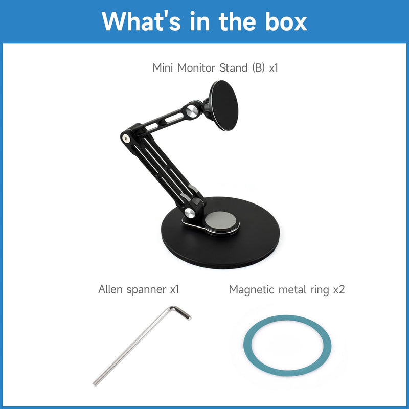 KLAYERS Mini Monitor Stand B,N52 Neodymium Magnet with Metal Rings,Stable Weighted Base,Ergonomic & Foldable Design