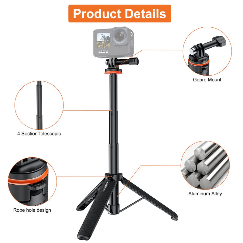 UURIG 20.1" Mini Extendable Gopro Tripod Portable Selfie Stick Tripod Camera Tripod for GoPro Max Hero 11 10 9 8 7 6 5 4 3 3+ 2 1 Session A0040