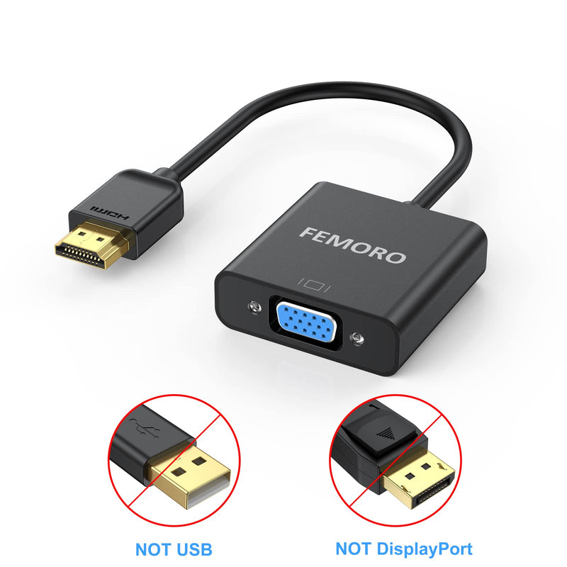 FEMORO HDMI to VGA Adapter 10 Pack, HDMI VGA Cable Converter Adapters Male to Female for Monitor PC Laptop Projector Ultrabook Raspberry Pi Graphics Card Chromebook - Black HV-10pack