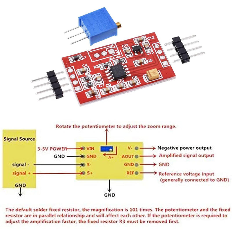 Youmile AD623 Voltage Amplifier Module Voltage Amplifier Adjustable Magnification Instrument Amplifier Module with DuPont Cable