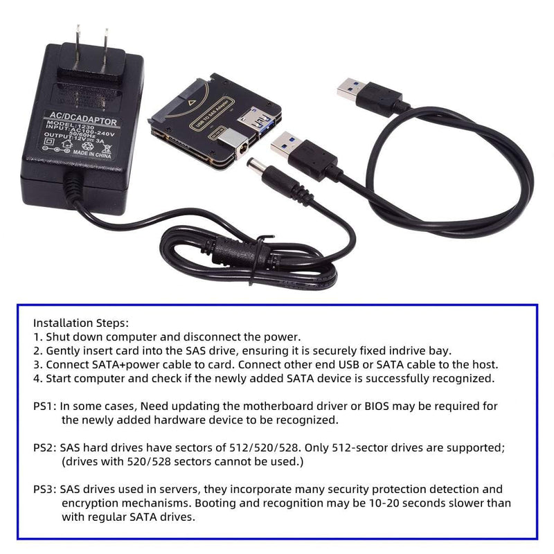chenyang USB 3.0 to SAS Adapter for 2.5/3.5" SFF-8482 SAS Hard Disks to USB Converter Adapter with Power Supply (Need Power Supply to Work)