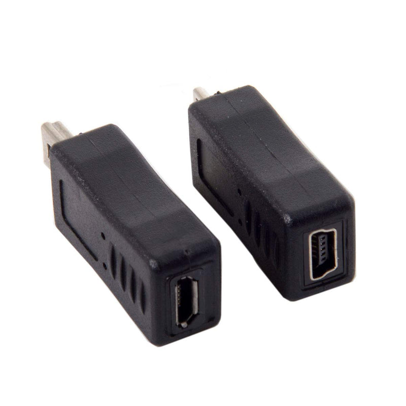 CY 2pcs Mini USB Male to Micro USB 5pin Female & Mini Female to Micro Male Extension Adapter Black