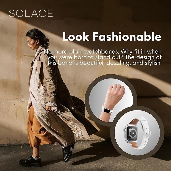 Solace Bands Allura Leather Watch Band - Compatible with Apple Watch Bands for Women and Men, Leather Watch Band for 38mm 40mm 41mm 42mm 44mm 45mm 49mm Ultra, SE and 11 10 9 8 7 6 5 4 3 2 1 38/40/41MM Champagne Pink