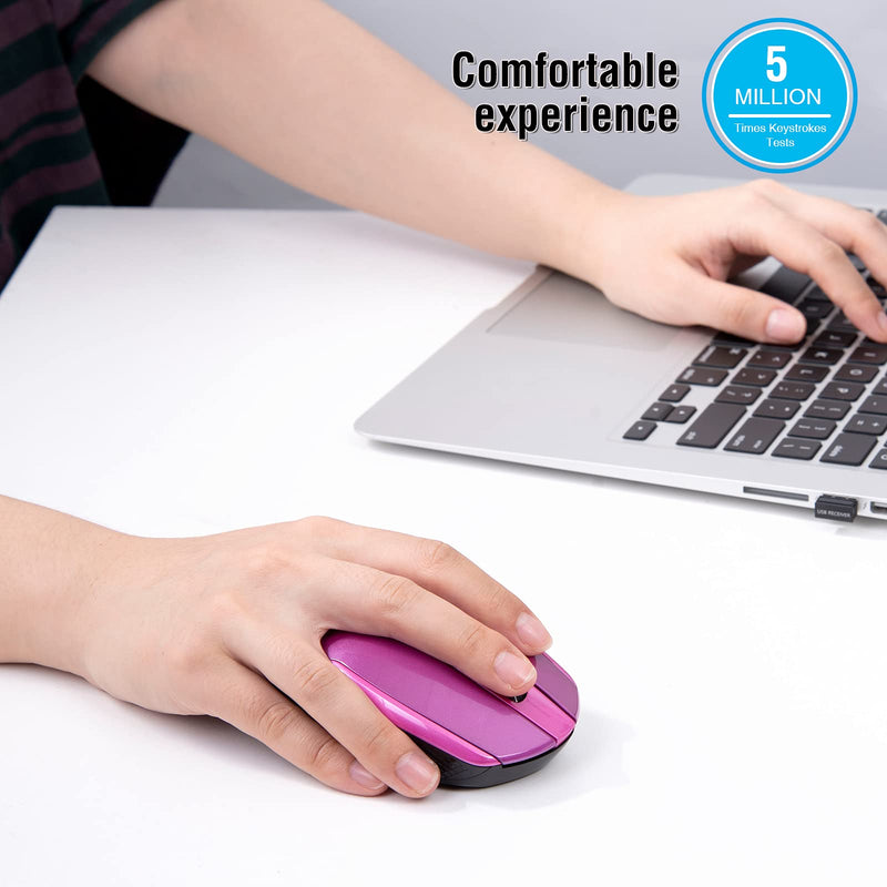 RaceGT Wireless Computer Mouse, 2.4G Silent Cordless Mouse for Laptop, Mouse with 6 Buttons and 3 Adjustable DPI for Laptop, Deskbtop, MacBook , PC (Purple) purple