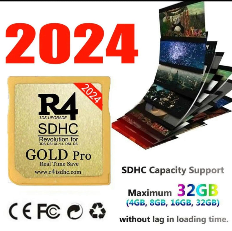 [AUSTRALIA] - R4 SDHC 2024 Gold Adapter with 32 GB Micro SD with YS Menu with 500 in 1 Will Work On DS DSI DSIXL 2DS 2DSXL 3DS 3DSXL 