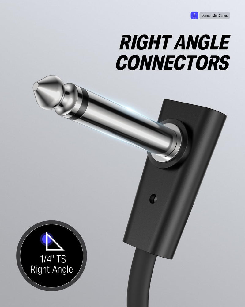 Donner Flat Patch Cables for Guitar Effect Pedal 12 Inch Save Space Clear Sound 1/4" TS Right Angle 6 Packs