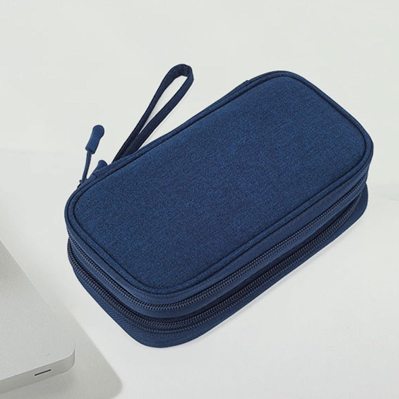 Electronic Bag Travel Cable Accessories Bag Waterproof Double Layer Electronics Organizer Portable Storage Case for Cable, USB, Cord, Charger, Phone, Power Bank, Earphone (Navy Blue, Large) Navy Blue