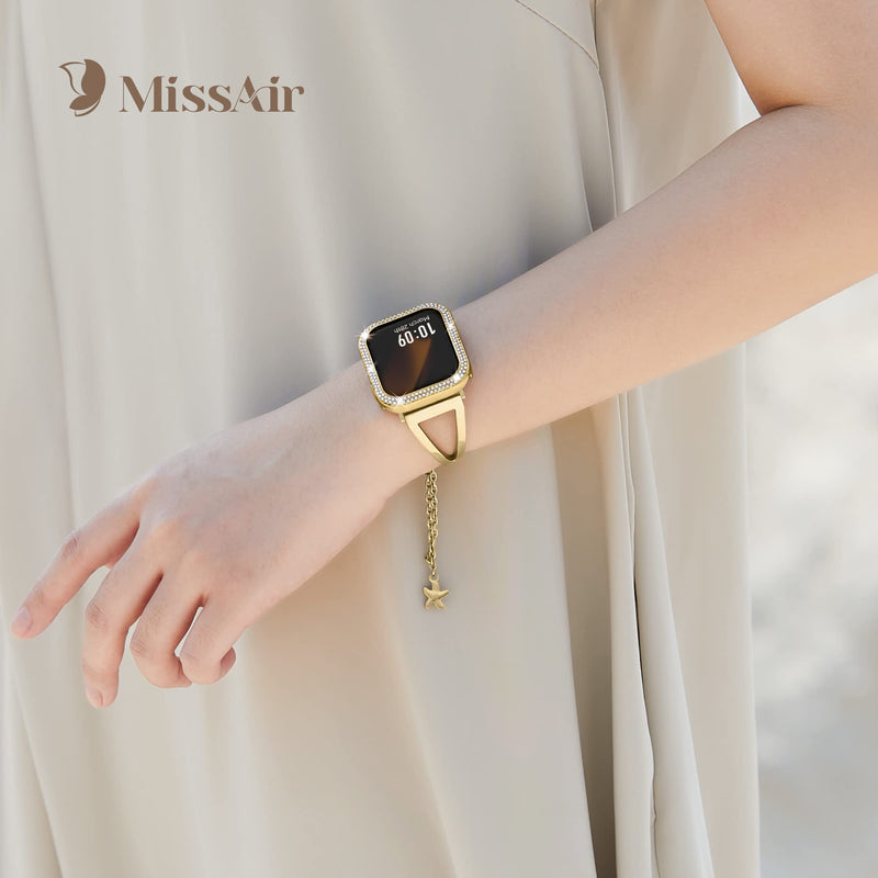 Missair Stainless Steel Metal Band and Bling Metal Case Compatible with Apple Watch 45mm Series 9 8 7