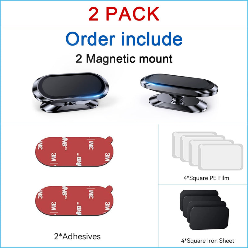 【2-PACK】Magnetic Phone Holder for Car Dash [ Super Magnet ] [ 4 Metal Plate ] Car Mount for Iphone Magnetic Car Mount for Cell Phone [ 360° Rotation ] Universal Dashboard Carmount Magnetic Phone Mount Black