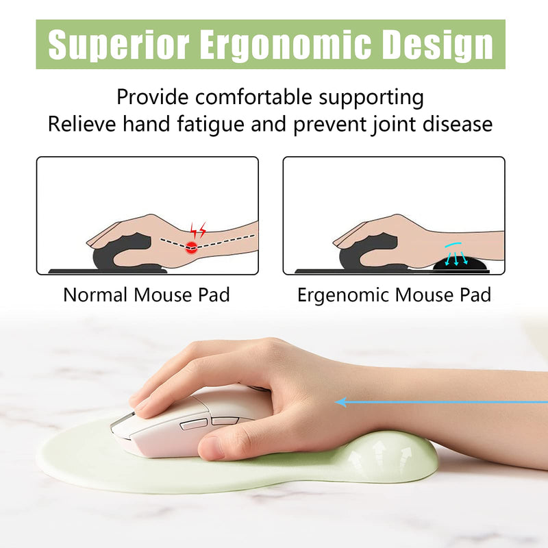 Hsurbtra Ergonomic Mouse Pad with Wrist Rest Support, Gel Mouse Pads with Non-Slip PU Base, Pain Relief Memory Foam Mousepad for Laptop PC, Cute Office Supplies Desk Decro Accessories Lake Green Medium