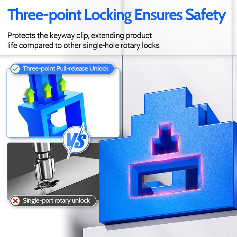 AMPCOM RJ45 Port Lock 100-Pack 3-Point Tamper-Proof Blocker w/ 2 Keys Black | 3-contact Pull-release Grip, Impact-resistant Body, Key-required Removal, Block Data Leakage Physically, Dust Proof Plug