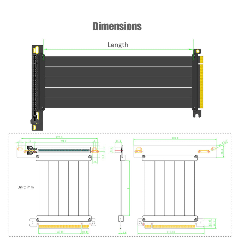 GLOTRENDS 300mm PCIe 4.0 X16 Riser Cable for PCIe 4.0/3.0 GPUs, Such as GeForce RTX 40/30 Series and AMD Radeon RX7000/RX6000 Series, etc 90 Degree Right Angle