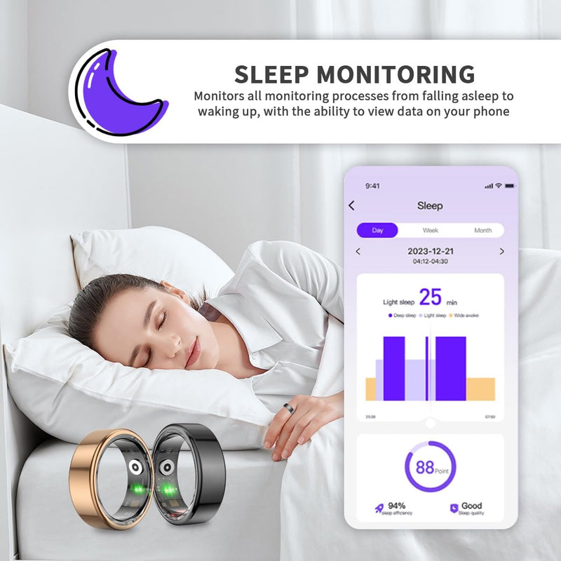 Smart Ring for Women Men, Fitness Tracker Ring with Free App No Subscription Fee, 7 Days Battery Life, Sleep Monitor, Heart Rate & Step Tracker, IP68 Waterproof, Android/iOS Compatible(Silver,9) Silver 9