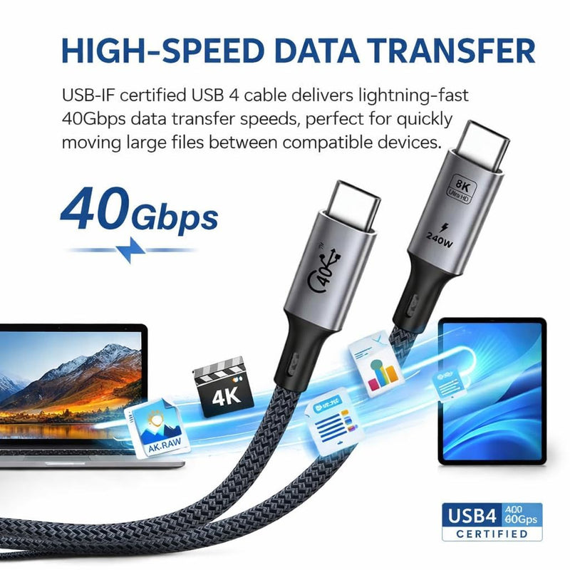 BRENDAZ USB4 USB C to USB C Cable, 240W, USB 4.0, 40Gbps Data Sync, 8K Video [USB-IF Certified] Fast Charging, Compatible with Thunderbolt 4, 3, MacBook, iPhone 17,16, SSD, USB C Monitors, Pack of 5