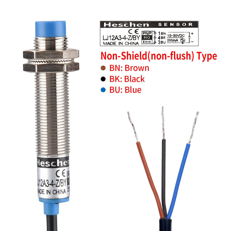 M12 Proximity Sensor, Inductive, Non-Shield Type, LJ12A3-4-Z/BY, 4mm, 10-30VDC, 200mA, PNP NO, 3 Wire, Motion Detector Device