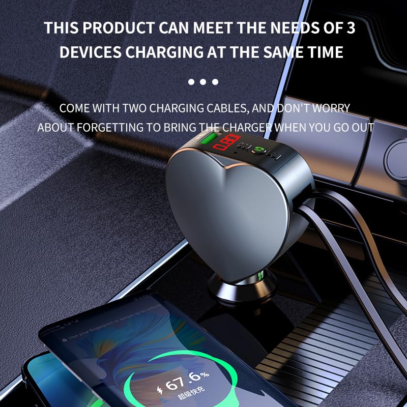 [AUSTRALIA] - ﻿ CYZFOWDUO Bluetooth 5.3 Car Adapter with Retractable Fast Charger, FM Transmitter Radio Receiver, Handsfree Calling & Audio Receiver, MP3 Music Player, LED Display Hands-Free Calling Support USB 