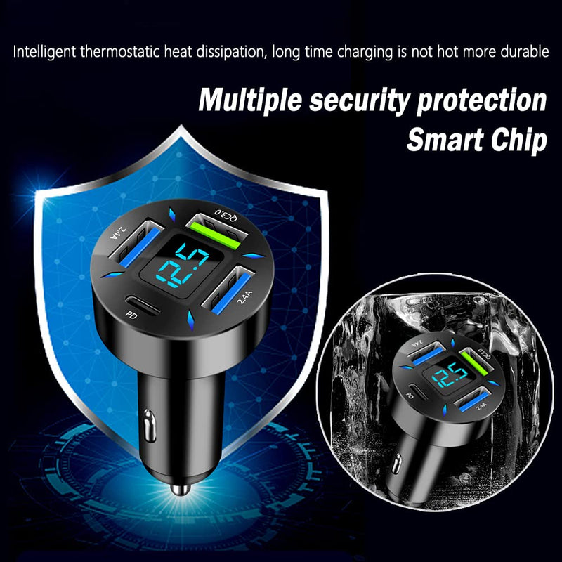 Car Charger 66W Super Fast Charging with USB PD&QC 3.0(Voltmeter&LED Lights) Universal Quick Charge for 12-24V Car Cigarette Lighter Plug,Compatible with iPhone 14 13 12,S22 S21 S20,iPad (BK351) BK351