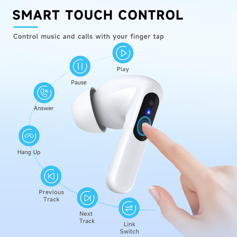 RYR Wireless Gaming Earbuds with Noise Cancelling Mic, 2.4Ghz & Bluetooth | 20ms Low Latency, LED Display, 36H Playtime for Meta Quest 3/2, PS5, PS4, VR, Switch, Steam Deck, PC, Phone White