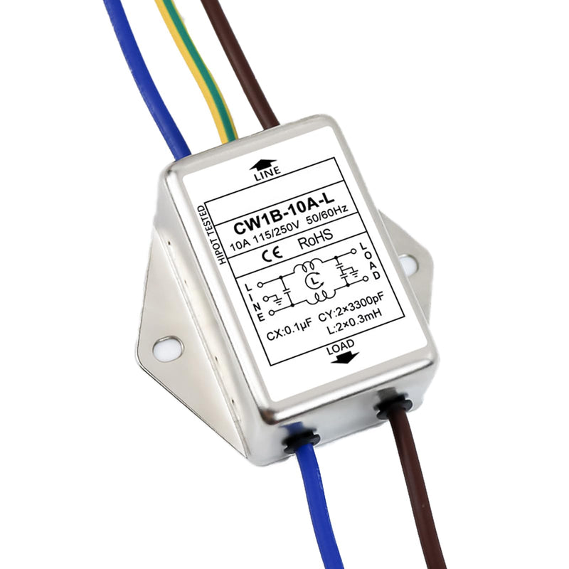 Pack of 2 EMI Filter, CW1B-10A-L(040) Single-Phase Filter, 250 V Electromagnetic Interference Filter, for Suppressing Continuous and Intermittent Pulse Interference