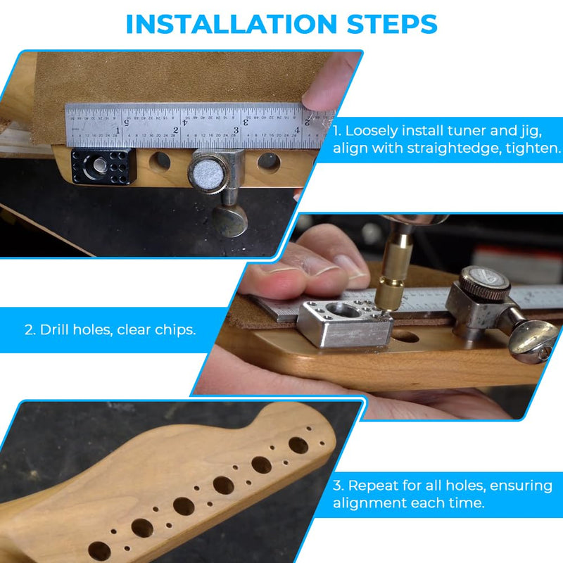 AUTOVIC Guitar Tuner Drill Jig for Pin-Mount 6-In-Line Machine Heads - Compatible with Fender Stratocaster/Telecaster & Squier Electric Guitars