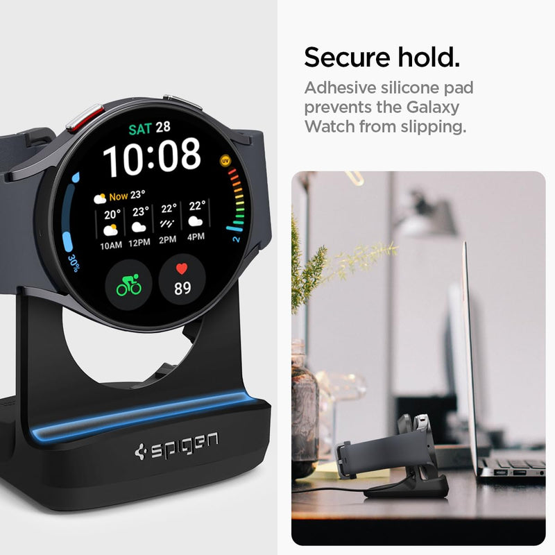 Spigen Rugged Armor Pro Case with Band and S353 Charger Stand Designed for Samsung Galaxy Watch 6 Classic 47mm - Black
