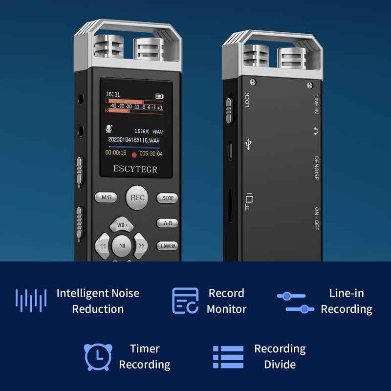 80GB Digital Voice Activated Recorder 1536KBPS Audio Voice Recorder with Playback Recording Device Dictaphone Sound Tape Recorder with Password Protection for Lectures,Meetings 80GB