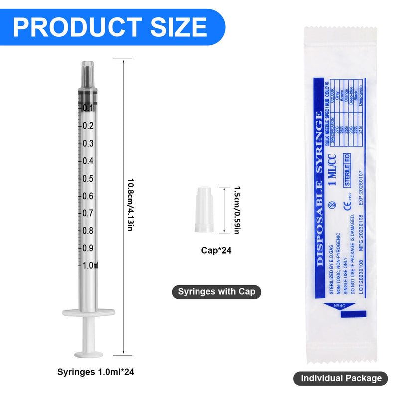 [AUSTRALIA] - Pack of 24 1 ml Syringes Colostrum Syringe Without Needle Dosing Syringe with Cap for Measuring Liquids for Labs, Colostrum Syringe for Watering Plants, White 24 Stück 