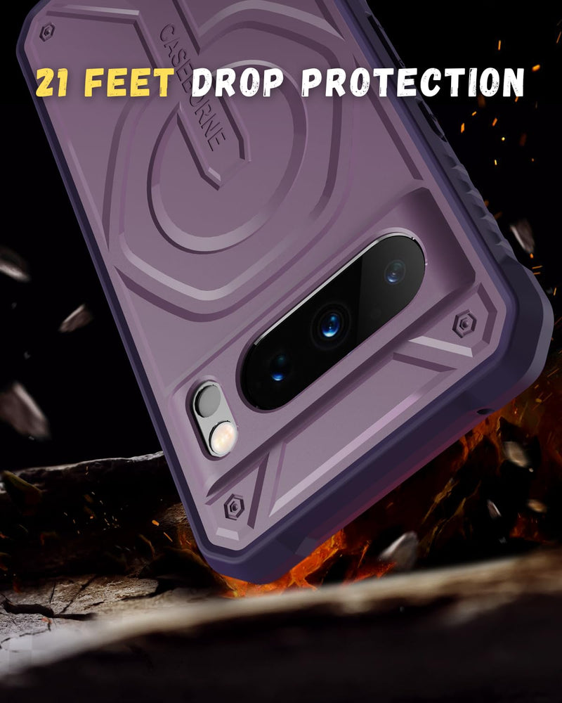 CaseBorne Compatible with Google Pixel 8 Pro Protective Case - Compatible with MagSafe, Slim Yet Rugged with Tempered Glass Screen Protector and Belt Clip Holster Purple