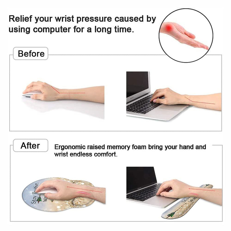 Keyboard Wrist Rest and Mouse Pad Wrist Support Set with Coasters,Stay Positive Work Hard and Make It Happen Inspirational Quote Wrist Mouse Pad with Non-Slip PU Base for Computer Laptop Home Office