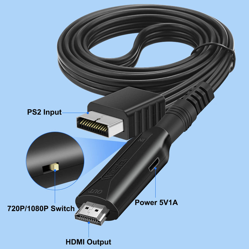 PS2 to HDMI Converter Adapter PS2 HDMI Cable 1m/3.2ft Video Converter for HDTV HDMI Monitor Supports All PS2 Display Modes