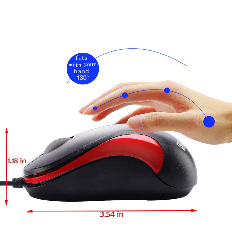 USB Mouse 2 Pack for Laptop Computer Mouse Designed Ergonomic Optical Wired Mice for Office and Home use Compatible with Computer Laptop PC Desktop Windows 7/8/10/XP Vista and Mac Red Color by SOONGO RedDouble