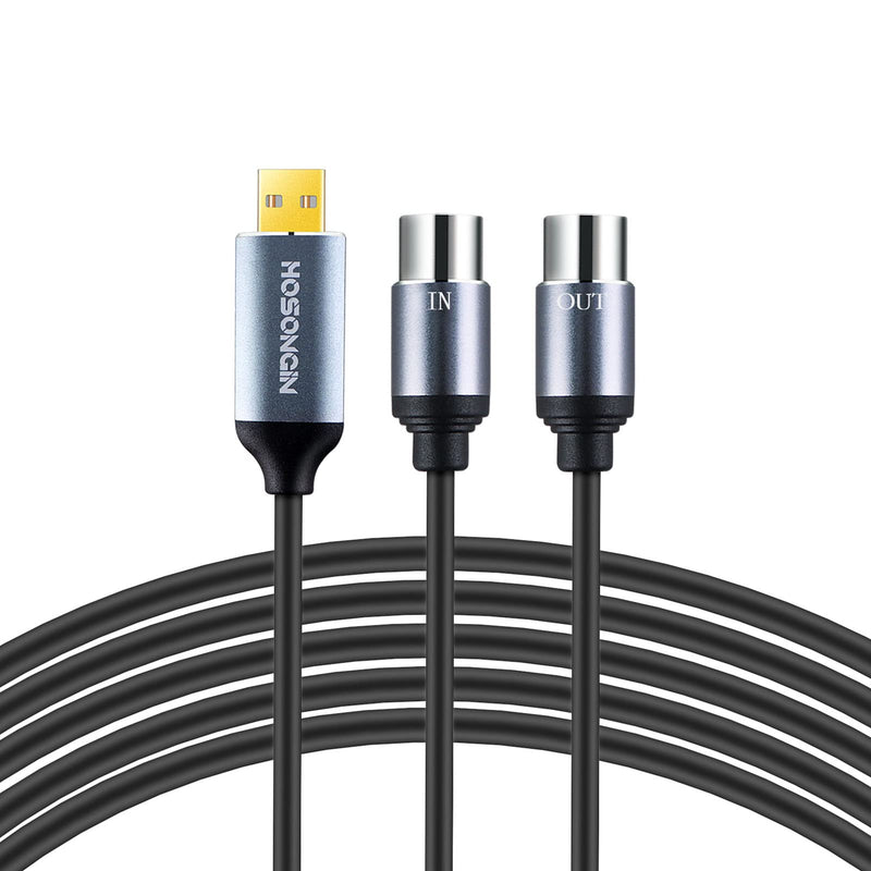 HOSONGIN MIDI to USB Cable 6 Feet, USB to 5-PIN MIDI Interface Adapter Connecting with Keyboard Synthesizer Drum for Editing Recording 5PIN-MIDI to USB