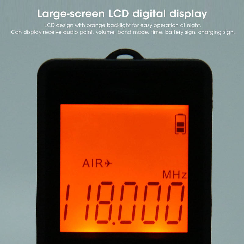 [AUSTRALIA] - Mini Aviation Band Radio Built in 400MAH Lithium Battery, FM AM AIR Radio with Earphone, Orange Backlight LCD Dispaly, Support Automatic Storage and Search 