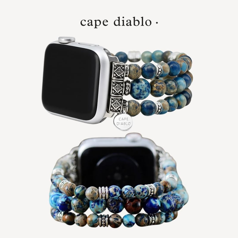 Cape Diablo Smart Watch Band for Women - Handmade Gemstone Strap - Compatible with 38mm-45mm Apple Faces Blue Imperial Jasper Small - Fits 5.75-6.25 inch wrists