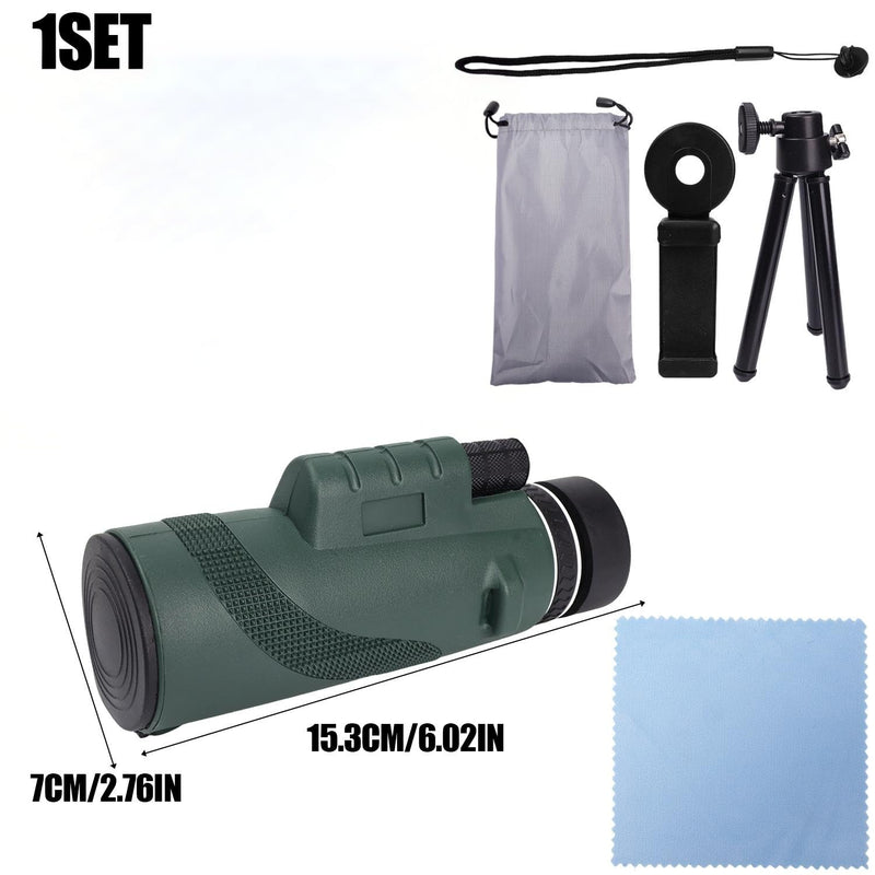 1set 80X100 Power Single Barrel Birdwatching Telescope High Definition Adults High Powered with Smartphone Adapter,15.3 * 7 Cm (Green) Green