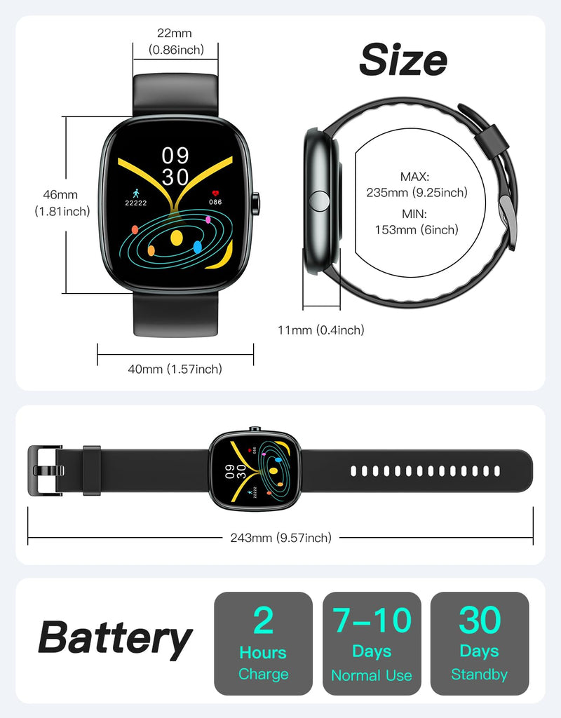 Fitness Tracker, No Bluetooth No APP/Phone Needed, 1.8" Fitness Watch | Pedometer Watch for Men Women, Heart Rate/Blood Oxygen/Sleep Monitor, 100 Sports, Steps Counter Walking Running Waterproof Black