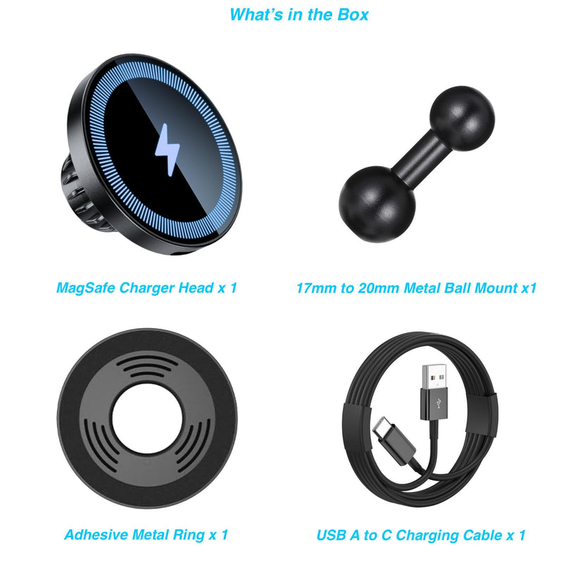Magnetic Wireless Charging Phone Holder with 20mm Ball for MagSafe | [Heavy-Duty] 20mm Ball Mount for MagSafe Charger Compatible with Bulletpoint Mounting Solutions