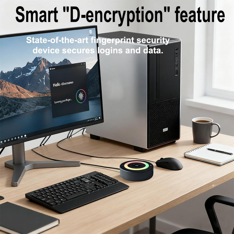 USB Fingerprint Reader Fingerprint for Windows10/11, Tap and Go with 360° Touch with 5ft Extension Cable-Windows Password Free Operation Windows Hello Automatic Driver Installation