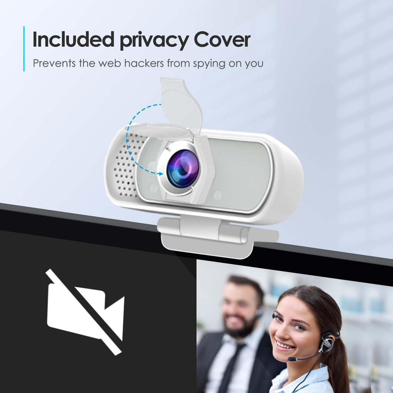 Webcam with Tripod Privacy Shutter: 1080P FHD Web Camera with Mic, Plug & Play USB A USB C Webcam with Stand, White Wide Angle Noise-Canceling Microphone Compact Web Cam for Online Meeting Classes White USB-C Webcam Cover & Tripod