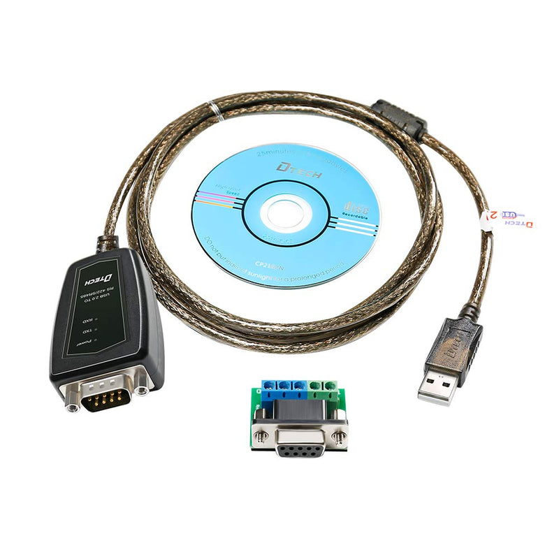 DTECH USB to RS485 Adapter RS422 Serial Port Cable with CP2102 Chip Terminal Board LED Lights Ferrite Core for Windows 11 10 8 7 XP Mac (5 Feet) (Pack of 2) 5ft (Pack of 2)