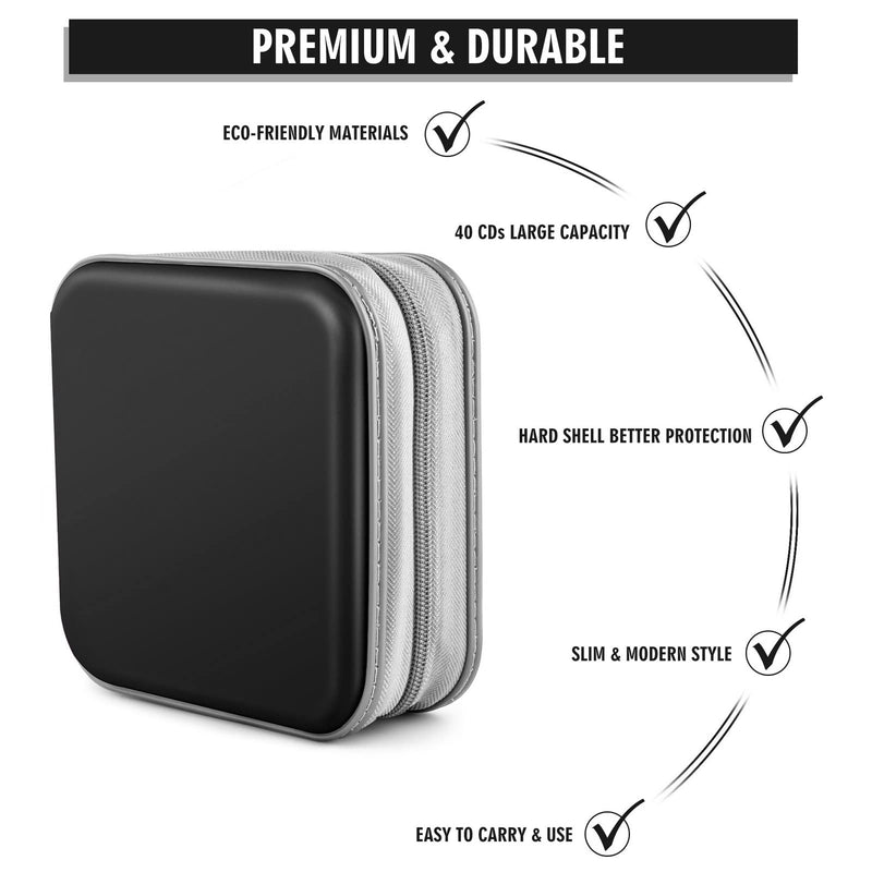 CD Case, DVDs Wallet Holder, CD/DVD Case Wallet 40 Discs Heavy Duty Bag Binder Storage Booklet Album (Black) Black