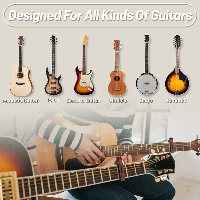 Guitar Capo, with Pick Holder Capo and Pick for Acoustic Electric Guitar,Ukulele Rosewood capo