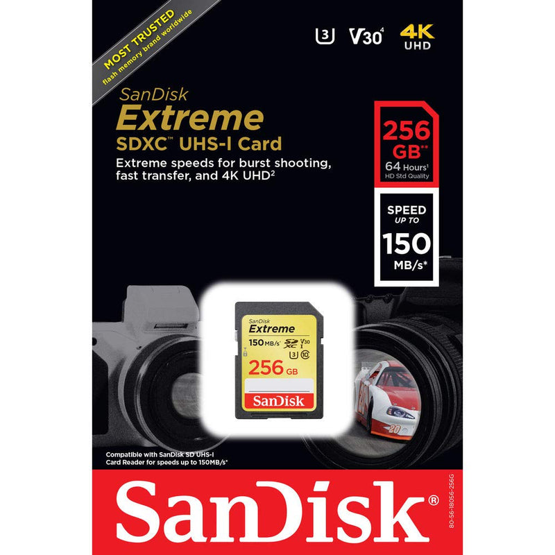 SanDisk 256GB Extreme SDXC UHS-I U3 Memory Card, Up to 150MB/s Read Speed