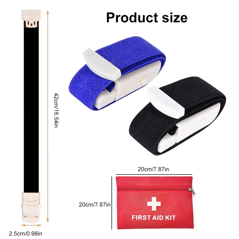 Storage Hose, Vein Congestion, 2 Pieces Blood Collection Tourniquet, Fast Tourniquet with Buckle for Doctors, Medical Nurse Tourniquet, for Medical Emergency Nurse First Aid (Black + Blue) Black+blue