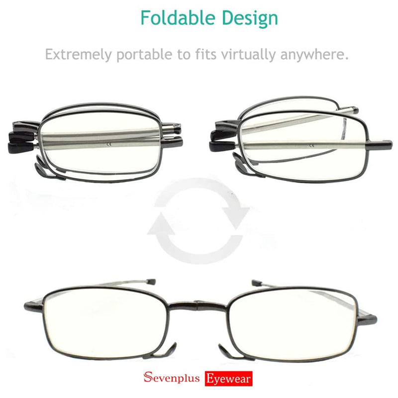 2 Pack Reading Glasses Blue Light Blocking, Anti UV Glare, Foldable Computer Spring Hinge Readers for Women Man Black&gunmetal 1.5 x