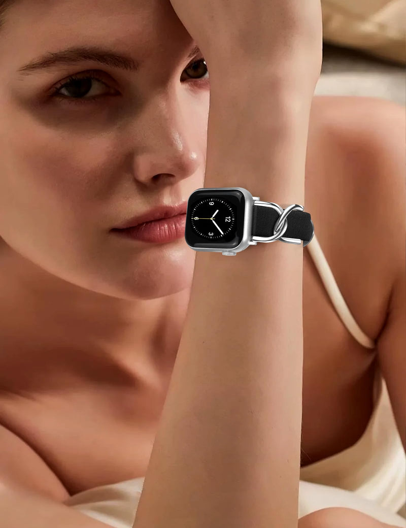 JR.DM Black Leather Bands Compatible with Apple Watch