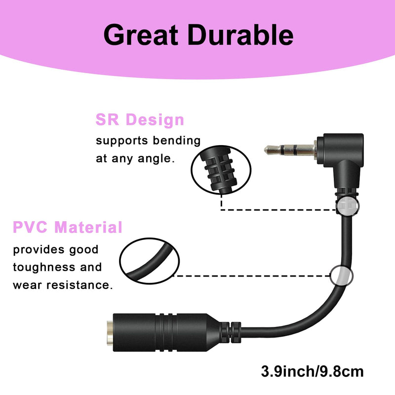 2.5mm Male to 3.5mm Female Adapter, 3.9inch Headphone Audio Cable 90 Degree Right Angle Connector Cord for Headset Earphone to Telephone and Cordless Phones with 2.5mm Headset Jack