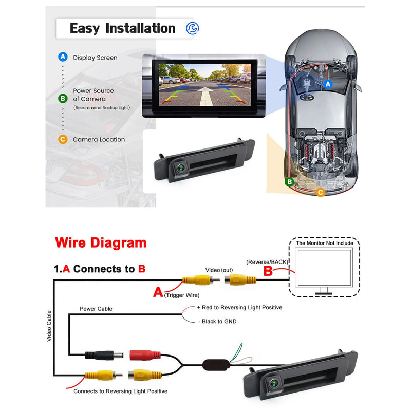 Vlicevrn CCD Car Rear View Camera Trunk Handle with Fish Eye Golden Lens Night Vision Backup Parking Camera Waterproof IP68 Vehicle Camera For Mercedes Benz Class W205 C180 C200 C280 C300 C350 AMG CLA